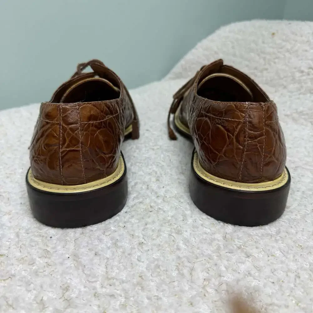 Giorgio Brutini Brown Two-Tone Genuine Snake Skin Square Toe Lace-Up Dress Shoes
